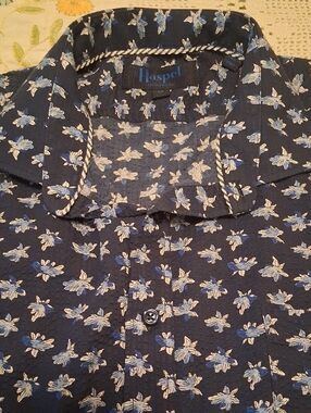 Haspel Seersucker Navy Floral Long Sleeve Button-Down Shirt